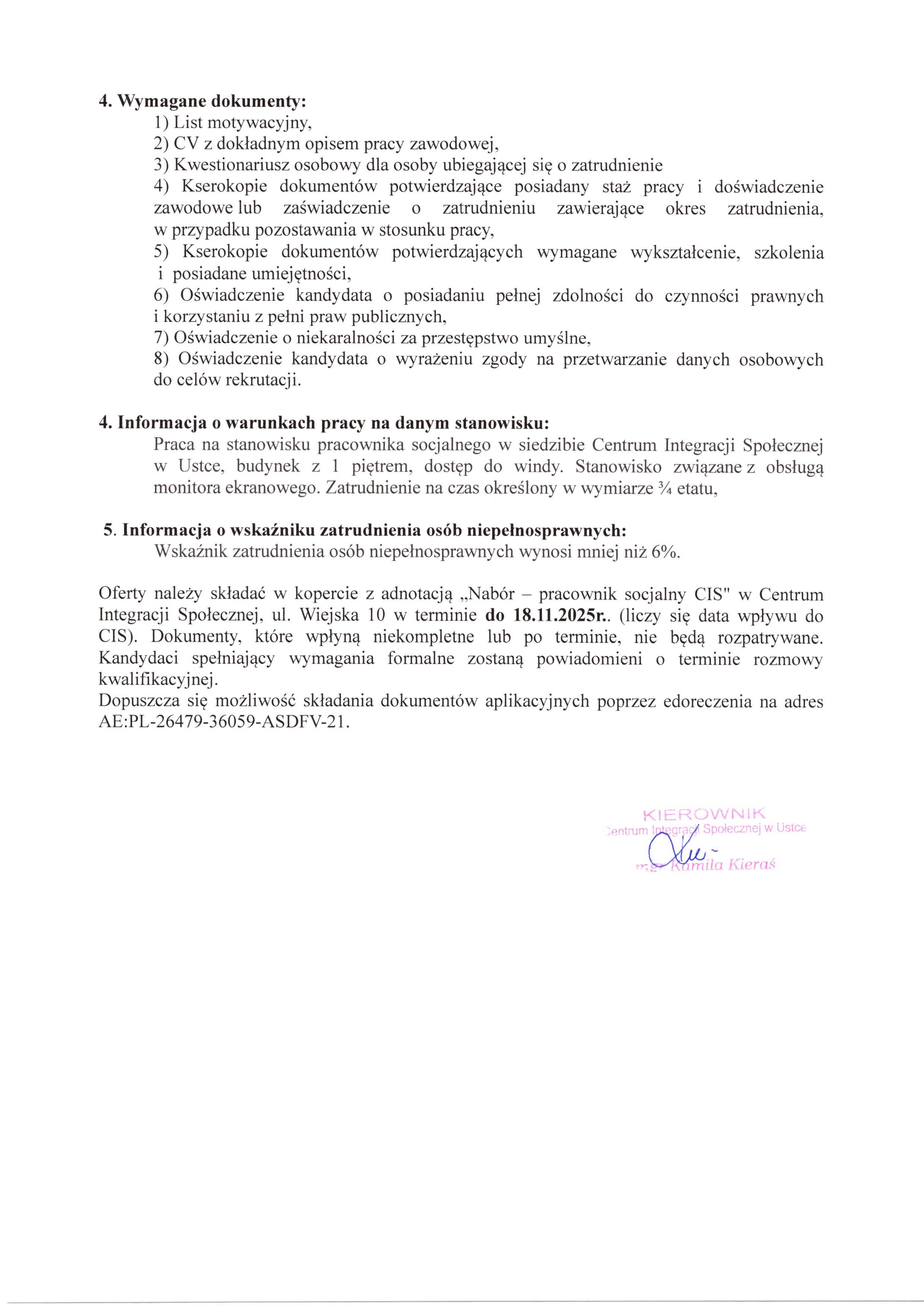 ogłoszenie druga strona nabór pracownika cis